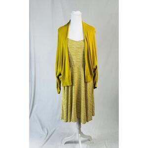 Old Navy Sz XL Mustard Striped Spaghetti Strap Dress And Cardigan Earthy Summer